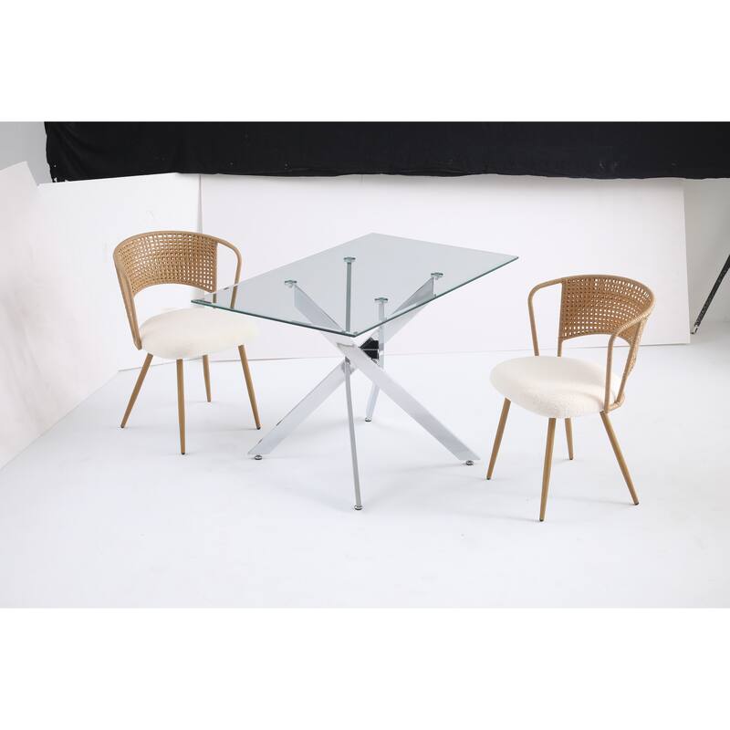 The Modern Rectangular Tempered Glass Tabletop Is Paired With a Silver Iron Frame, 47.24 inches