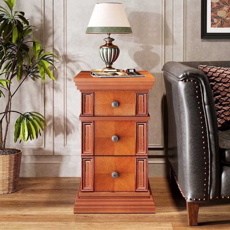 Narrow End Table with 3 Drawers, 19.69''D Vintage Sofa Side Table