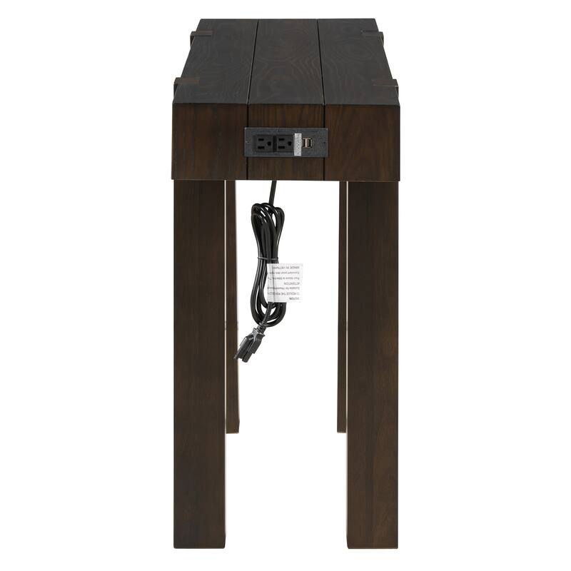 Rustic Minimalist Console Table with Hidden Drawer, Side Power Outlet, Wood Entryway Table for Entryways, Living Rooms