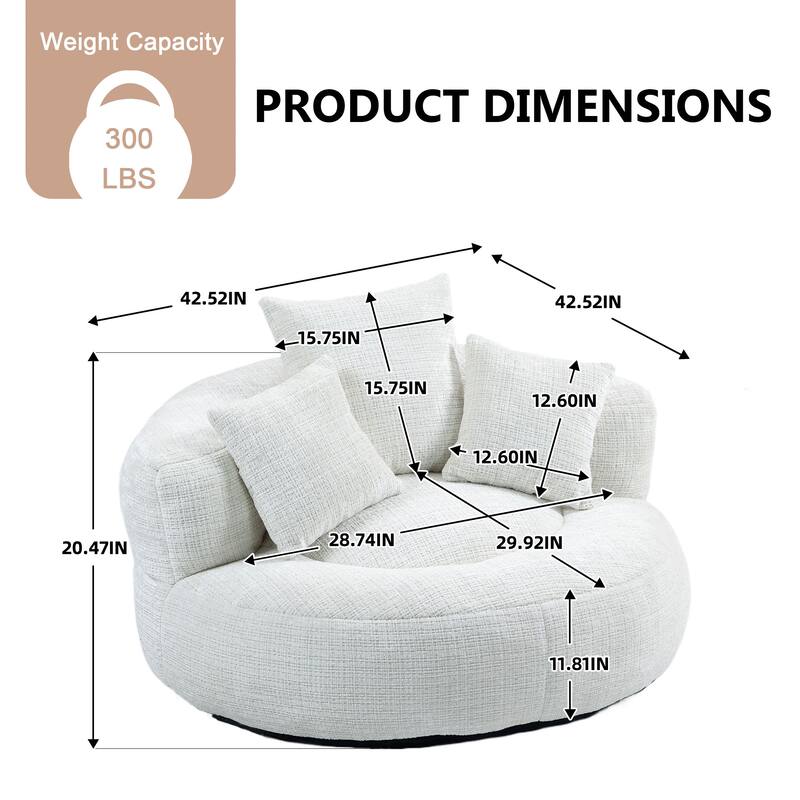 Chenille Upholstered Durable Comfort Lounger High Back Bean Bag Lazy Sofa With Three Pillows