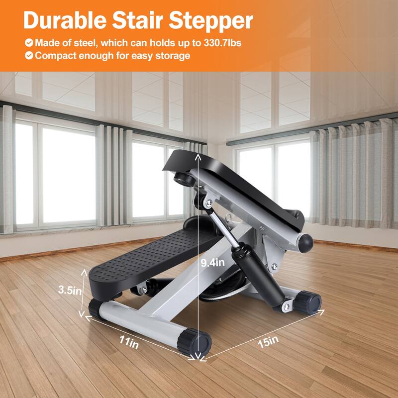 Mini Stair Stepper Home Exercise With Resistance Bands LCD Monitor - 11 x 15 x 7.3in