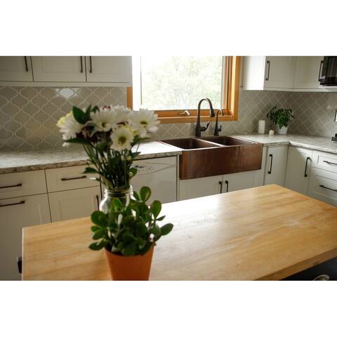 Lange Copper 32" Double Bowl Farmhouse Apron Kitchen Sink