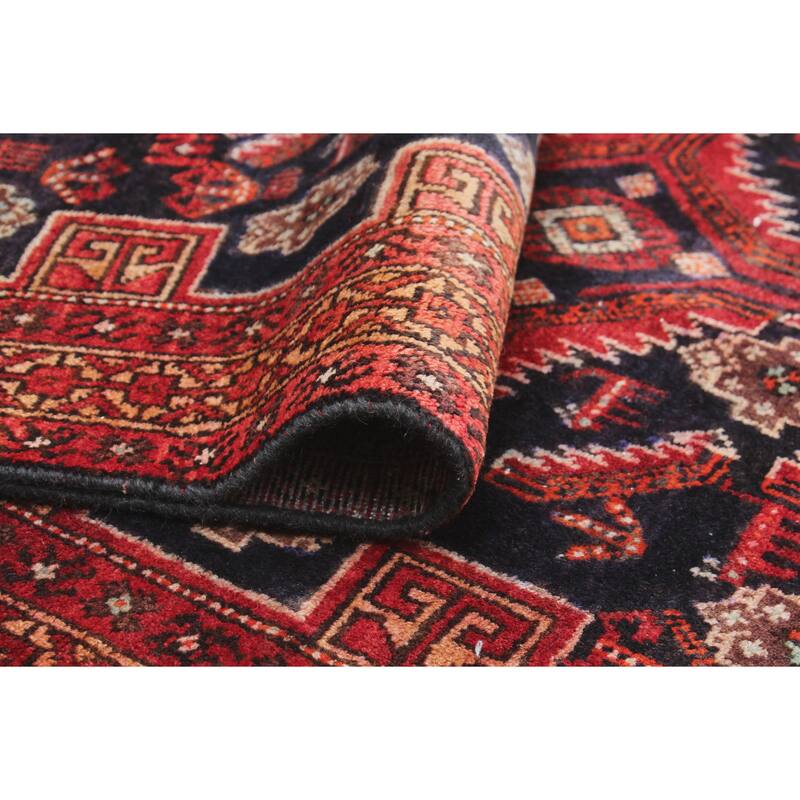 Fine Vintage Distressed Muxlisa Charcoal/Red Runner - 3'4" x 12'11"