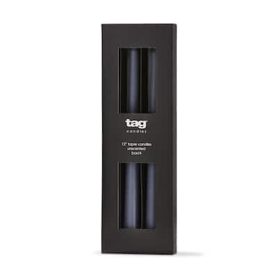 Color Studio 12" Traditional Taper Unscented Smokeless Paraffin Wax Candle Slate Blue, Set of 4, Burn Time 8 hrs.