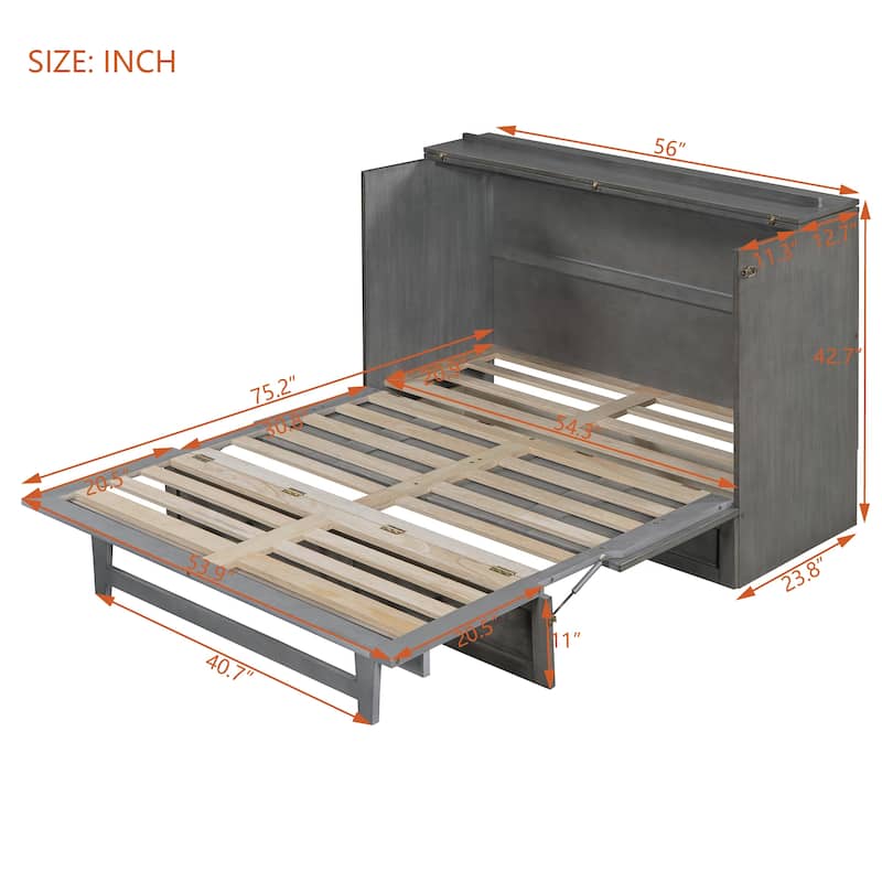 Full Size Murphy Bed with Storage Drawers, USB Ports, and Brushed White Finish, Space-Saving Design, Easy Assembly