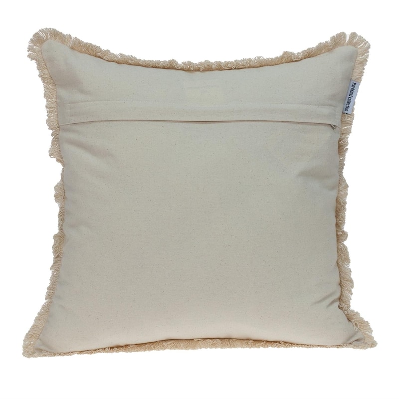 HomeRoots 18" Beige And Brown Geometric Cotton Blend Throw Pillow with Fringes And Texture