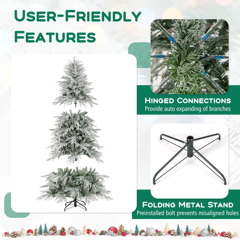 Costway 6/7/8 FT Artificial Christmas Tree with 820 PE PVC Branch Tips - Green & White - See Details