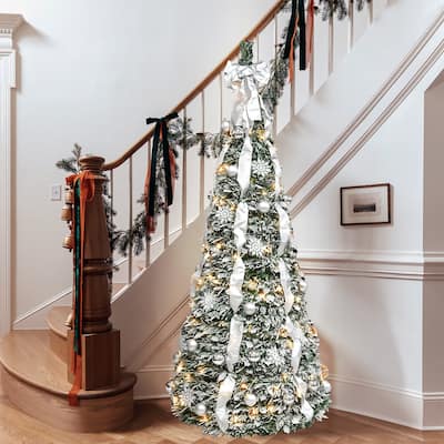 6FT Flocked Pop-Up Christmas Tree with 150 Warm White UL Lights