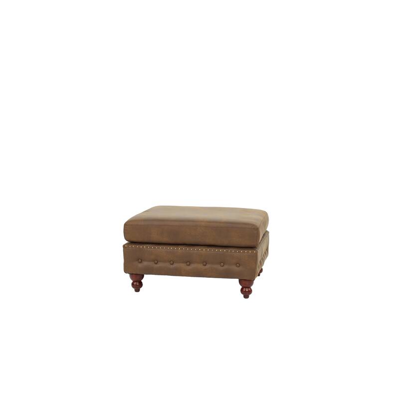 1pc Cocktail Ottoman Slate Breathable Leatherette Tufted Nailhead Wooden Legs Living Room Furniture