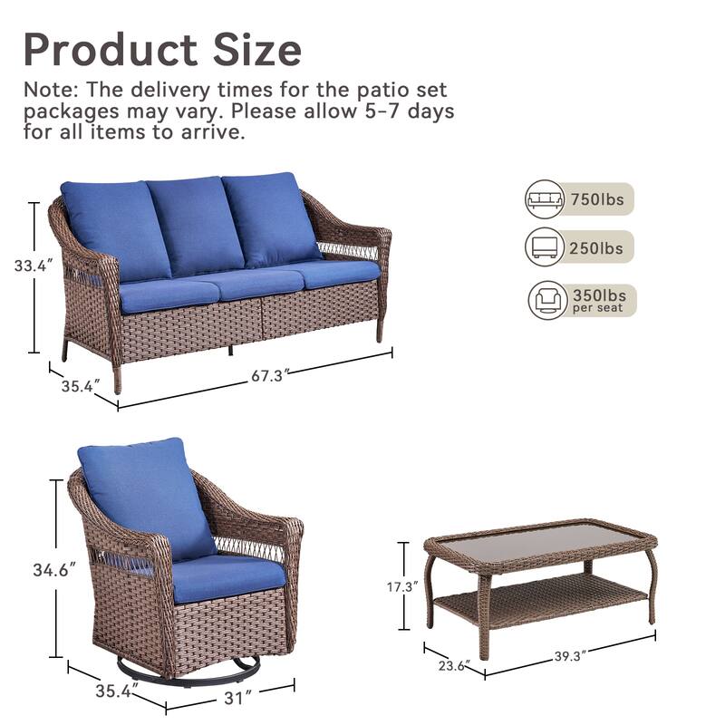 Pocassy 4 Pieces Sofa Swivel Chair with Coffee Table