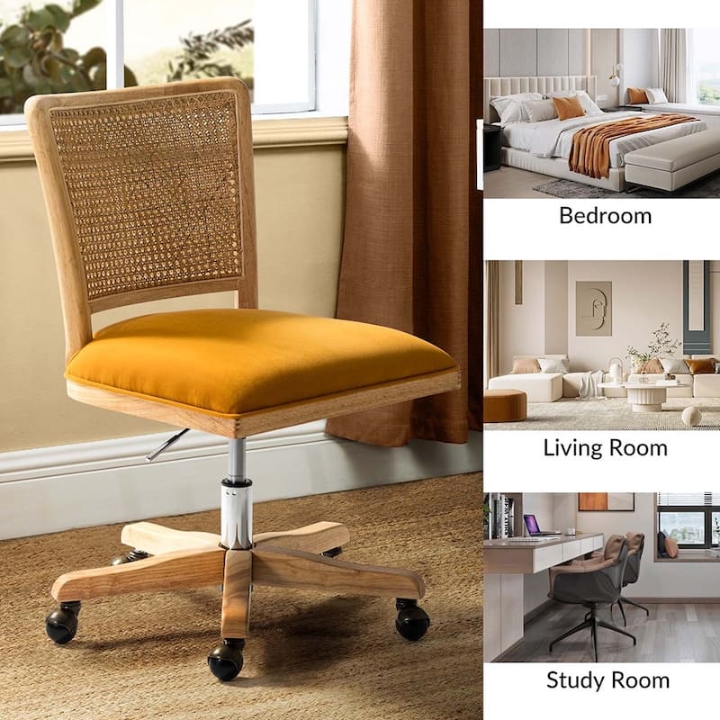 Calcutta Modern Rattan Back Task Chair Office chair with Solid Wood Legs by HULALA HOME