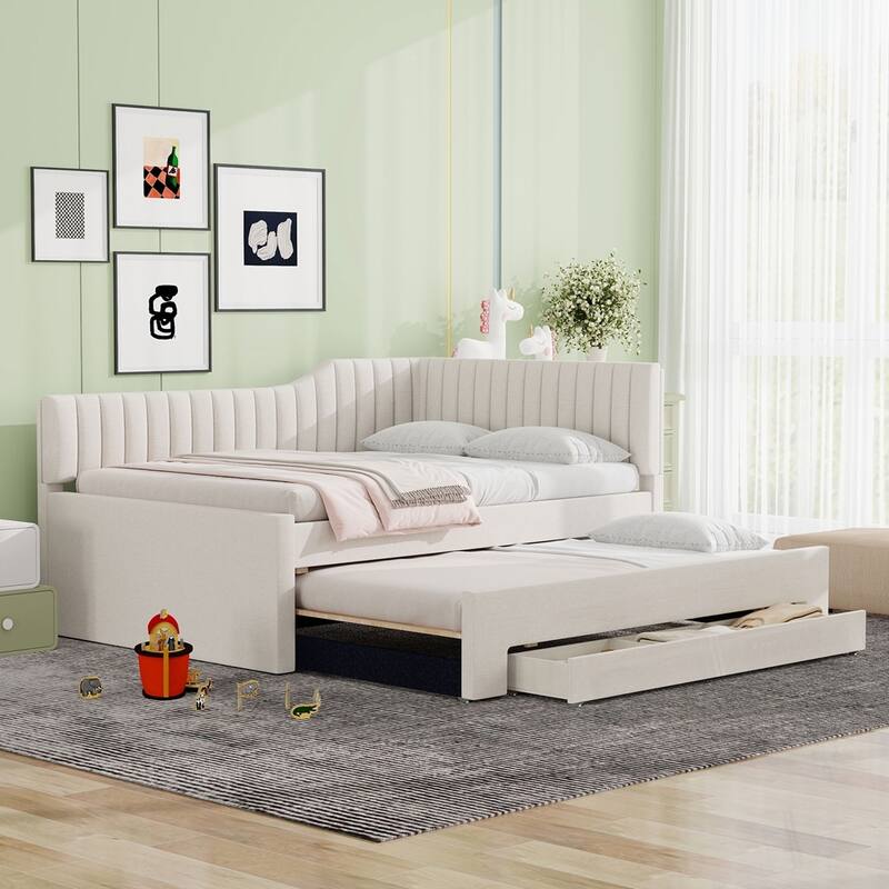 Upholstered Daybed with Trundle and Three Drawers