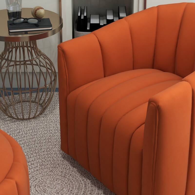 SEYNAR Contemporary Tufted Velvet Swivel Club Chair with Ottoman Set