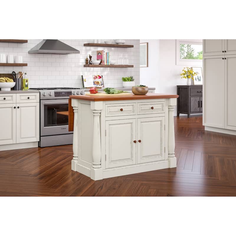 Monarch Off-White Wood Kitchen Island by Homestyles - 48" x 36" x 25" - Stationary - Off-White - Wood