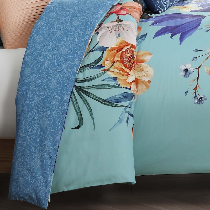 Bebejan Turquoise Reverie 100% Cotton Sateen 5 Piece Reversible Comforter Set