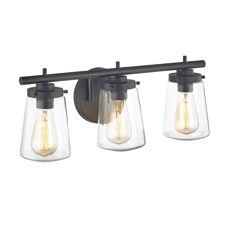 3 Light Matte Black Vanity Light Closed Glass