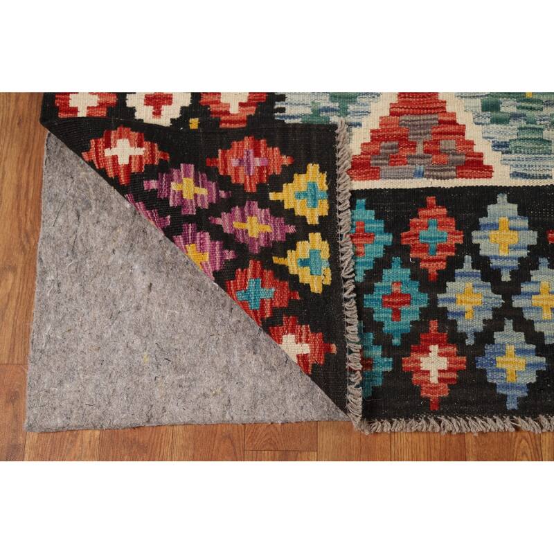 Reversible Oriental Kilim Area Rug Hand-Woven Multi-Color Wool Carpet - 8'3" x 9'8"