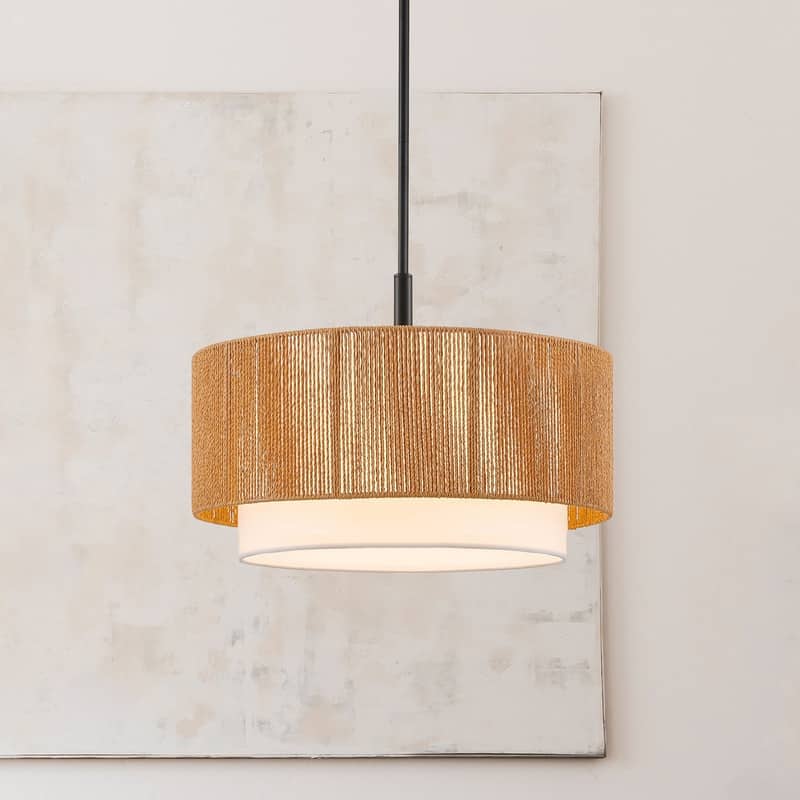 KAWOTI 1-light Adjustable Height Pendant Light with Rattan Shade - W19" x H20"