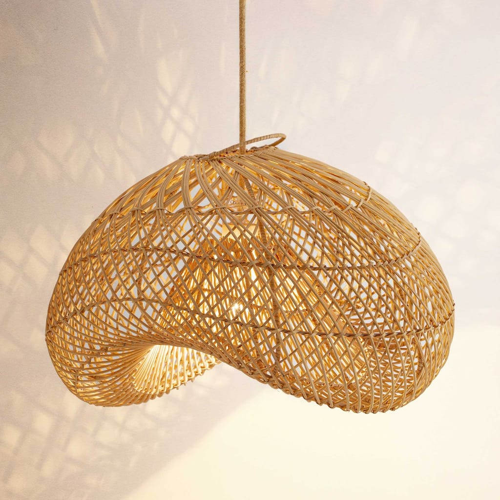 Sepherina Rattan Pendant Light Natural Large Sculptural Handwoven Light Fixture For Modern, Transitional, Farmhouse Room Décor.