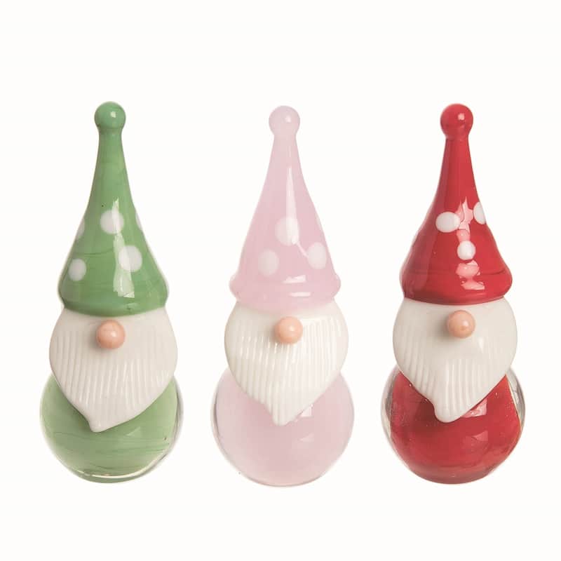 Transpac Glass Bright Gnome Figurine Set of 3 Christmas Home Decorations