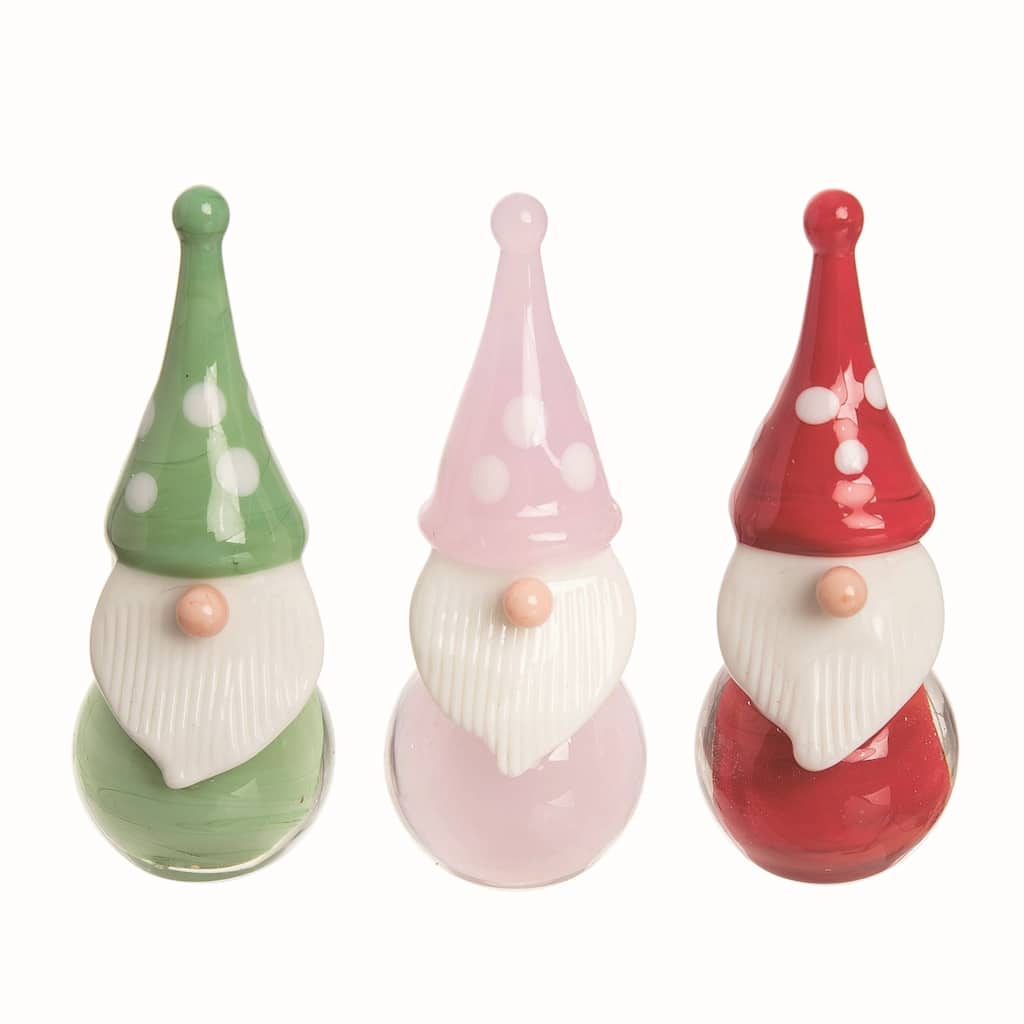 Transpac Glass Bright Gnome Figurine Set of 3 Christmas Home Decorations