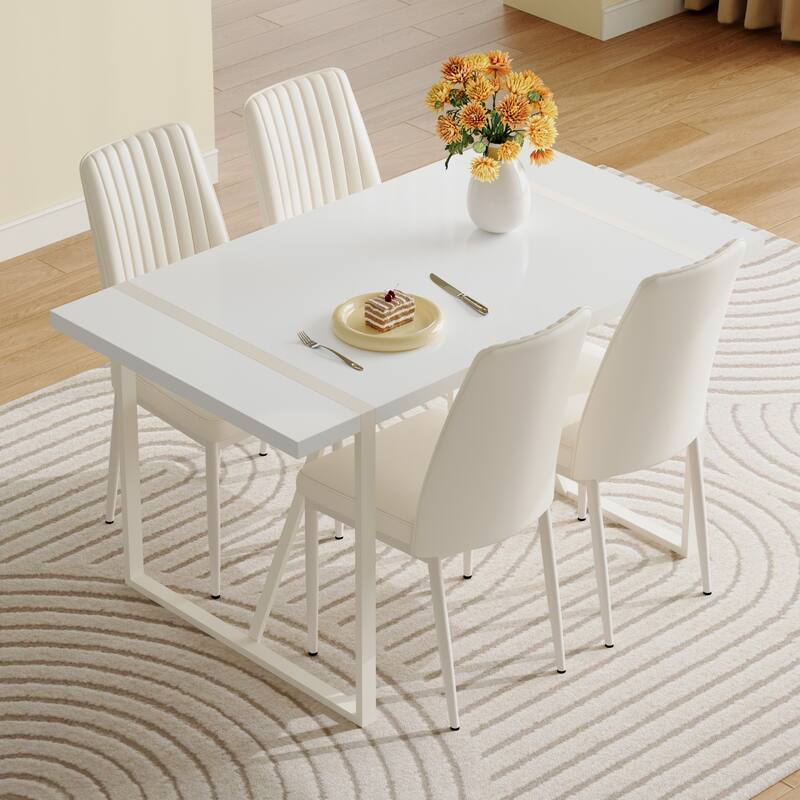 Modern Style Dining Set with Rectangular Table and Armless Vertical Stripes Dining Chairs