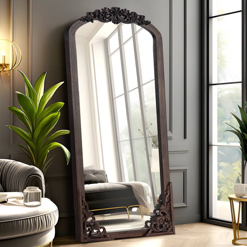 Lumioca Carved Solid Wood Arched Standing Mirror Wall Mirror