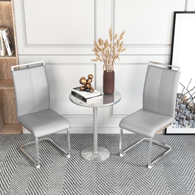2PCS Dining Chairs,PU Faux Leather High Back Upholstered Side Chair with Chrome Metal Legs