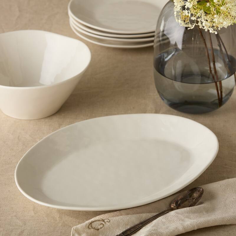 Certified International Linen Cream Oval Platter 16in x 12in - 16"W x 12"D x 1.5"H