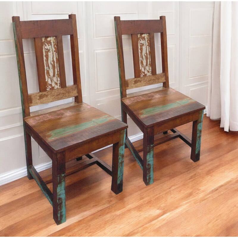 HomeRoots Set of Two Brown Wood Slat Back Dining Side Chairs - Set of 2