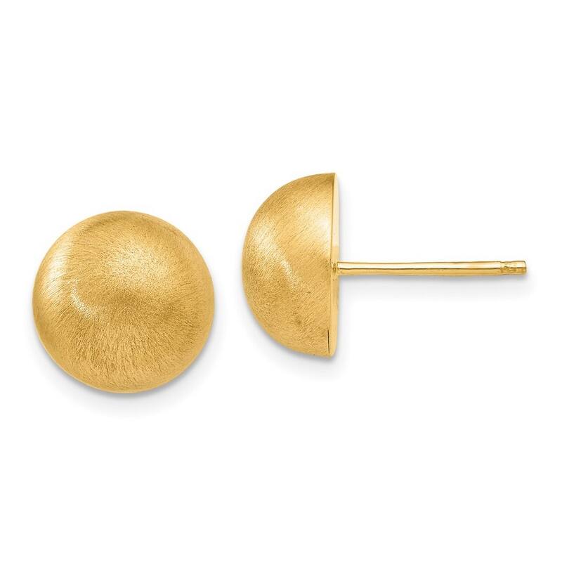 Curata 14k Yellow Gold Hollow Satin Half Ball Post Earrings - 10.5x10.5mm