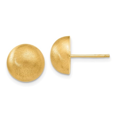 Curata 14k Yellow Gold Hollow Satin Half Ball Post Earrings - 10.5x10.5mm