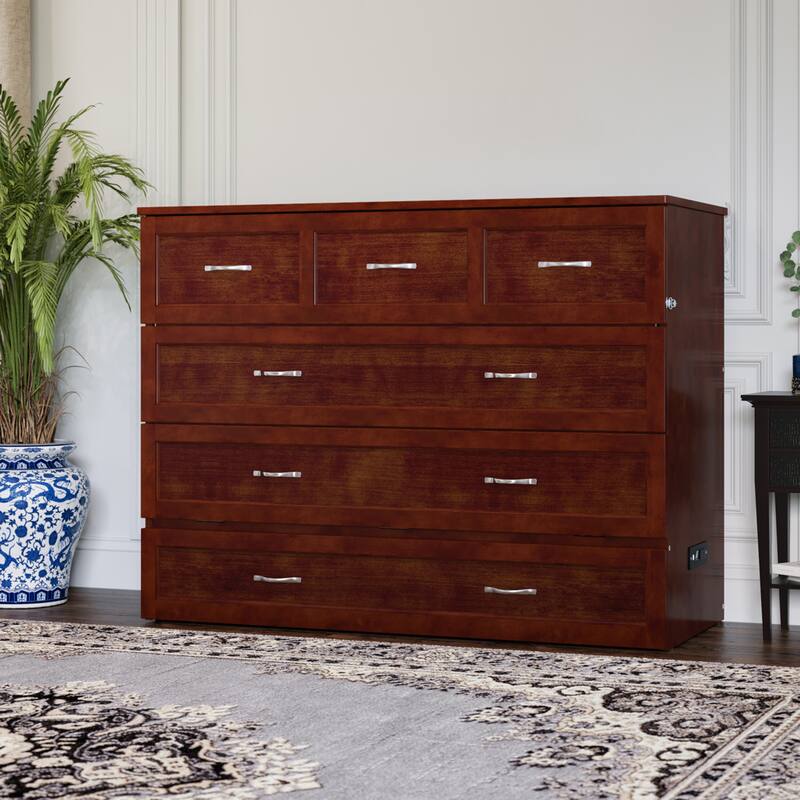AFI Northfield Murphy Bed Chest with 6" Mattress, Storage Drawer & Built-In Charger