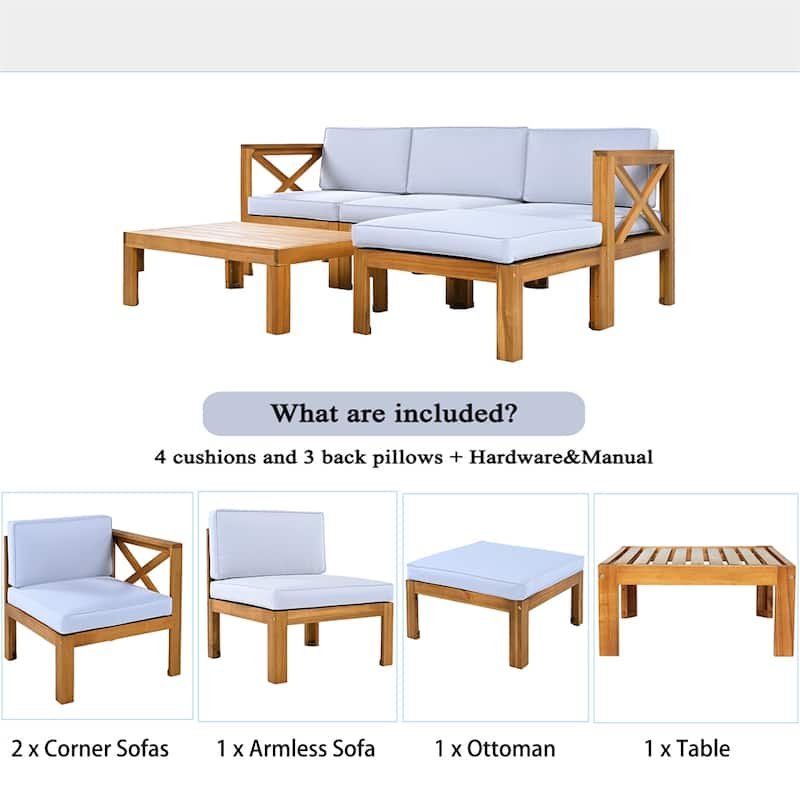 Outdoor Backyard Patio Wood 5-Piece Sectional Sofa Seating Group Set