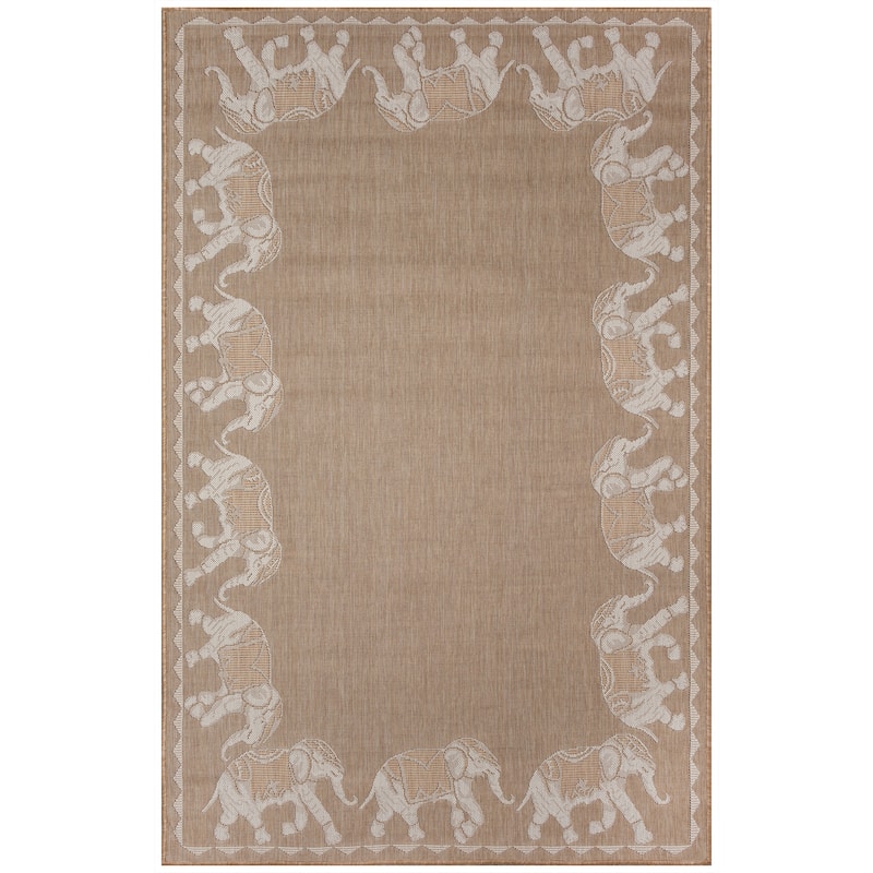 Liora Manne Carmel Marching Elephants Indoor/Outdoor Area Rug - 1'11" x 7'6" - Sand