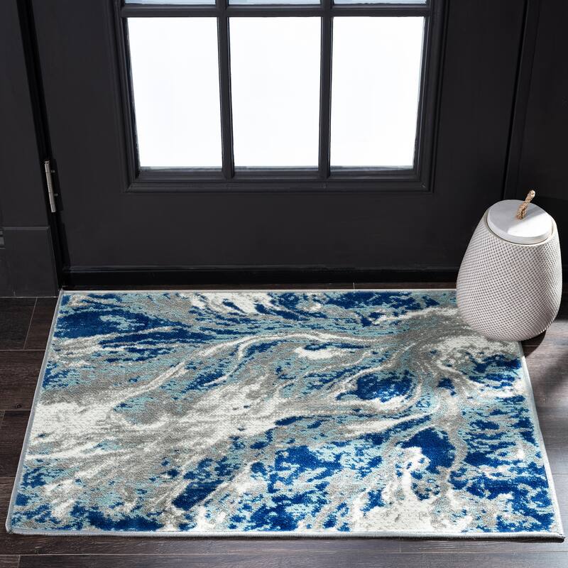 Eternal Industrial Abstract Indoor Area Rug - Blue/Cream - 2' x 3'