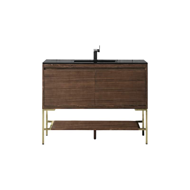 James Martin Vanities Mantova 47.3" Single Vanity Cabinet, Mid-Century Walnut - Champagne Brass Base, Charcoal Black Top