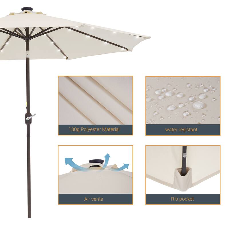 LIVOOSUN 9Ft Patio LED Market Umbrella Outdoor Table Steel Umbrella