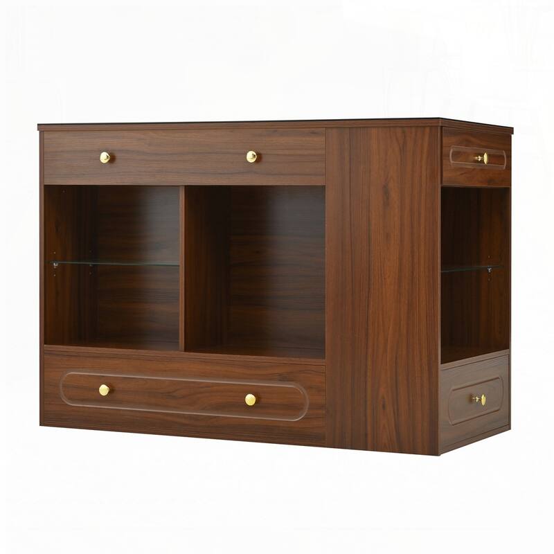 Wardrobe Armoire Bedroom Island with Glass Display Top and Open Shelves