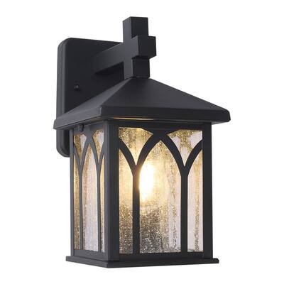 Outdoor Wall Lantern 1-Light Mate Black with Seeded Glass