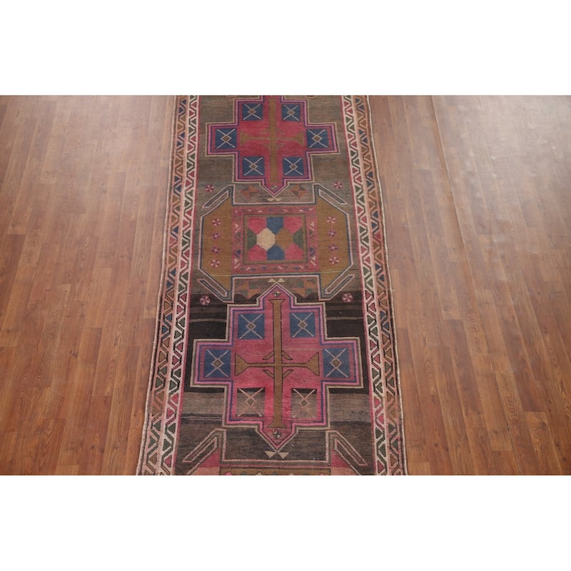 Ardebil Persian Vintage Runner Rug Handmade Wool Carpet - 3'7" x 13'4"