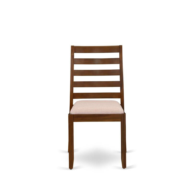 East West Furniture Dining Table set included a Round Table and stackable Chair, Antique Walnut (Pieces & Seat Type Options)