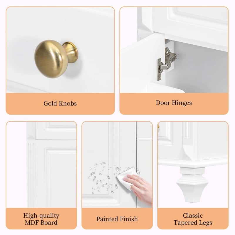 24" Bathroom Vanity with Sink, Freestanding Vanity Cabinet with Flip-Out Drawer, 3 Drawers, Ceramic Top