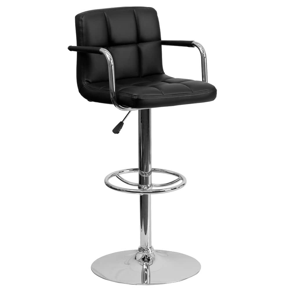 Quilted Vinyl Adjustable Height Barstool with Arms and Chrome Base - 20"W x 18"D x 36.75" - 45.25"H