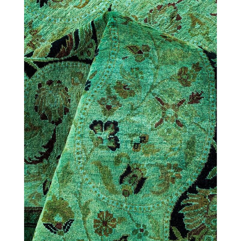 Overton Hand Knotted Wool Vintage Inspired Modern Contemporary Overdyed Green Area Rug - 6' 0" x 8' 9"