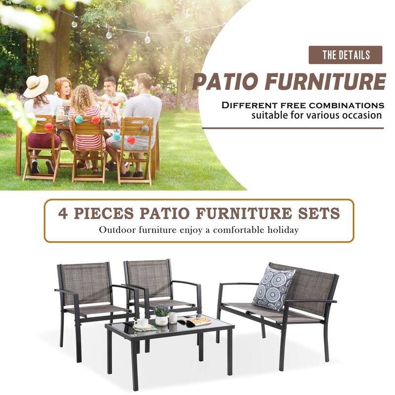 Futzca 4-Piece Outdoor Patio Furniture Set, Textilene Bistro Patio Set