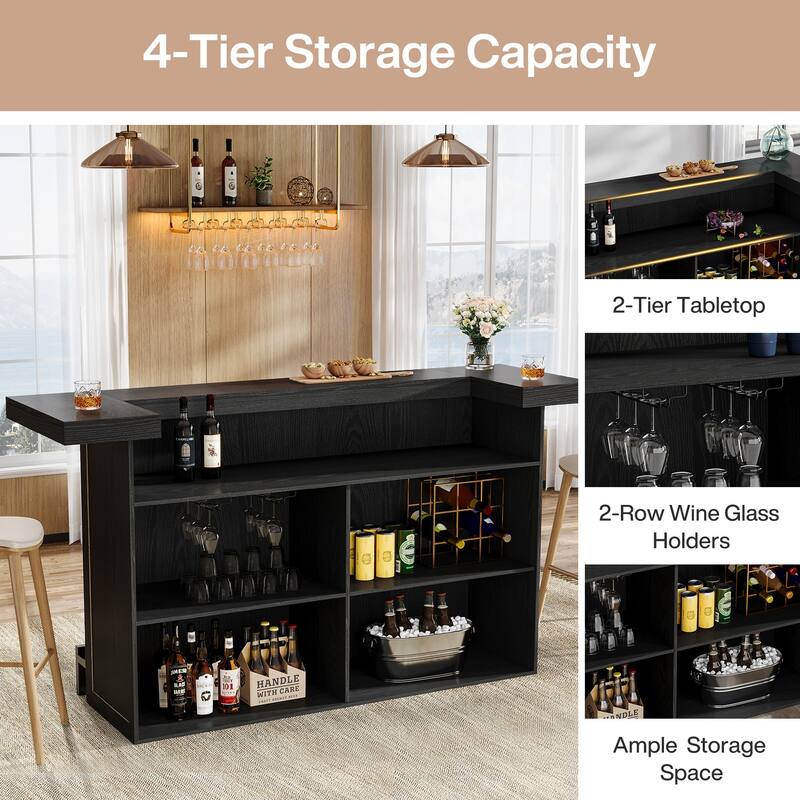 4-Tier Bar Table, 70.9-Inch Large Wooden Home Bar Unit