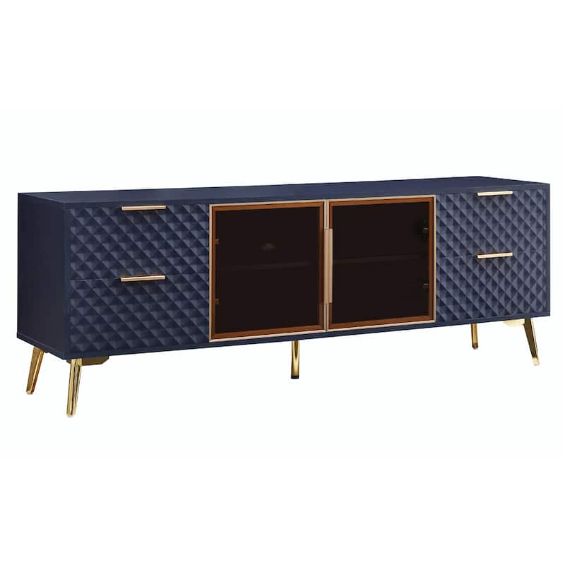 Modern TV Stand with Storage Drawers & Glass Doors