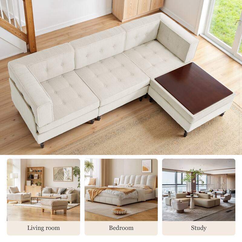 4-Piece 98" W Upholstered Modular Corduroy Sectional Sofa