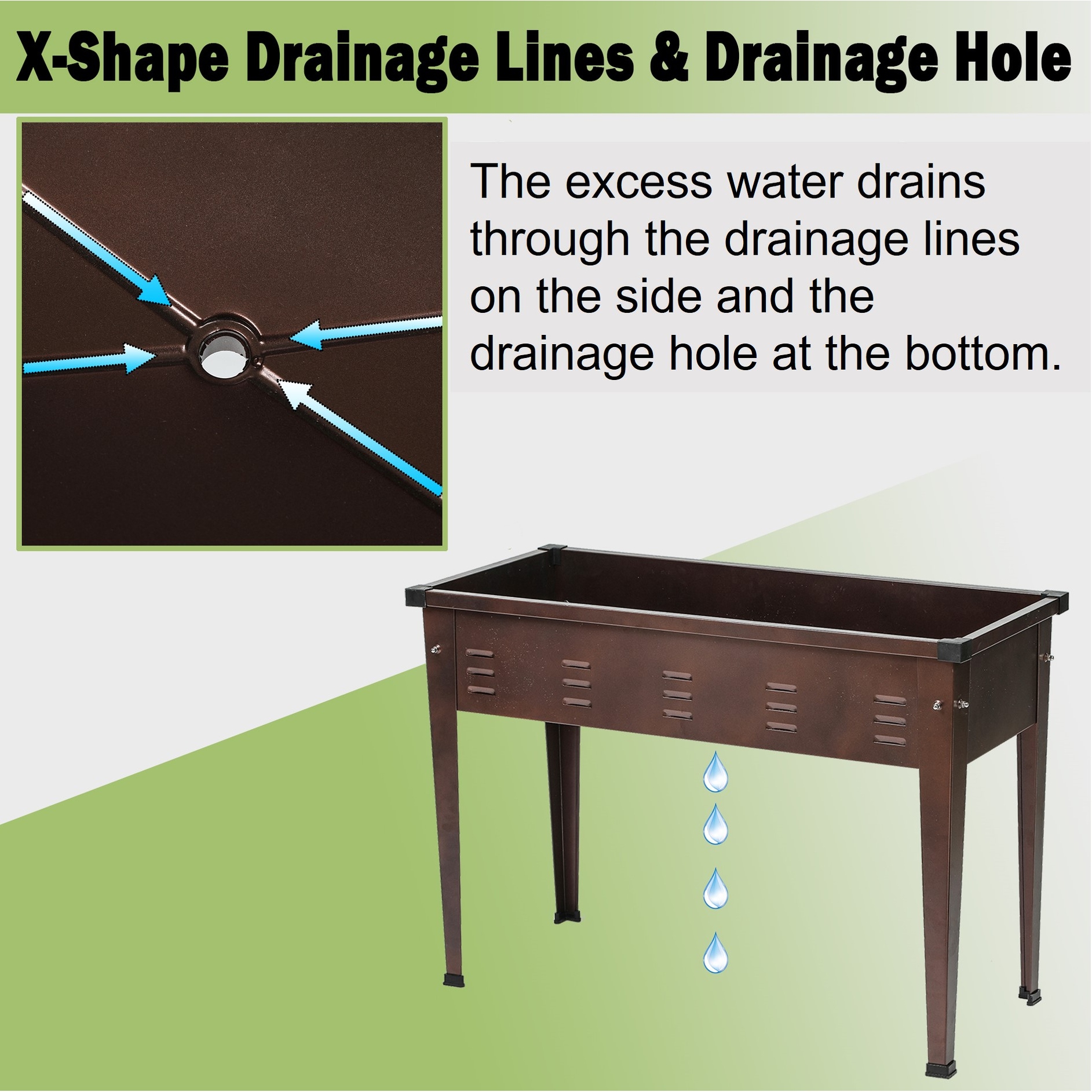 Brown Metal Rectangular Raised Garden Planter - 27.95" H x 39.57" W x 17.72" D